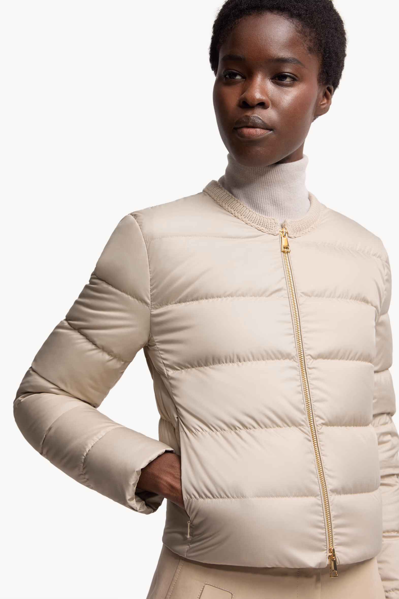 Mauvezin Wool-Trimmed Short Down Jacket Women Beige Moncler 6